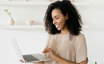 happy lady computer